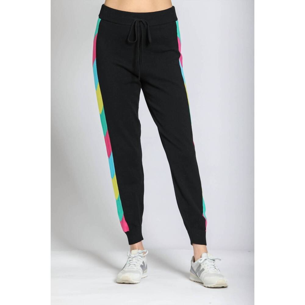 NEW APNY colorful side stripe jogger in black multi